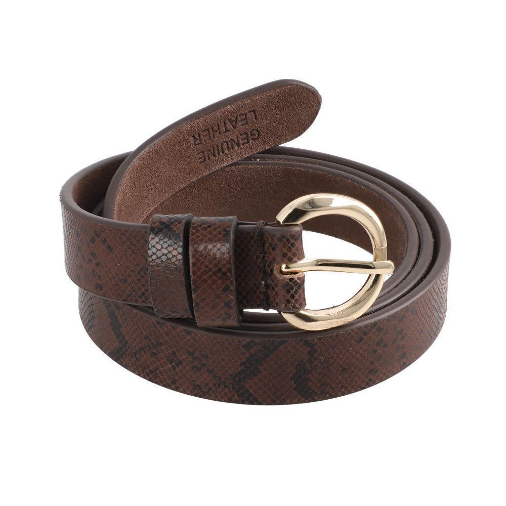 Genuine Leather Snake Foil Print Belt Dark Brown S/M